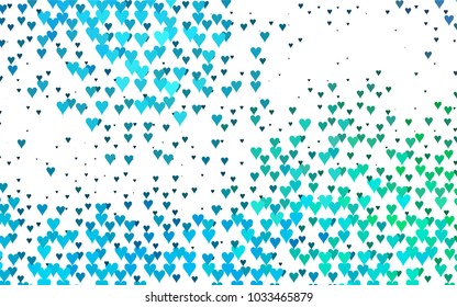 Light Blue, Green vector greeting Card Happy Valentine's Day. Pattern with isolated hearts on the white background. Colored illustration for your banner, website, advert.