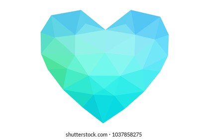 Light Blue, Green vector greeting Card Happy Valentine's Day. Lettering with hearts on the white polygonal background. Colored triangular illustration for your business.