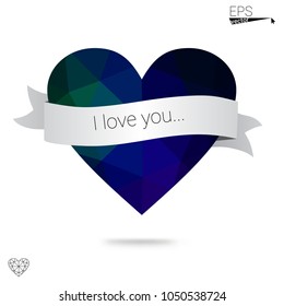 Light Blue, Green vector greeting Card Happy Valentine's Day. Lettering with hearts on the white polygonal background. Colored triangular illustration for your business.