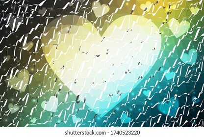 Light Blue, Green vector greeting Card Happy Valentine's Day. Lettering with hearts on the white polygonal background. Colored triangular illustration for your business.