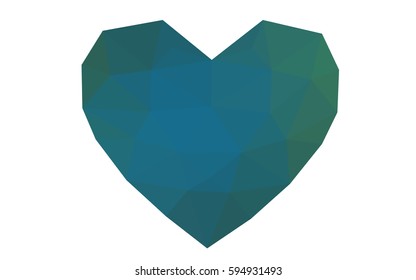 Light Blue, Green vector greeting Card Happy Valentine's Day. Lettering with hearts on the white polygonal background. Colored triangular illustration for your business.