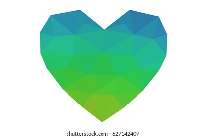 Light Blue, Green vector greeting Card Happy Valentine's Day. Lettering with hearts on the white polygonal background. Colored triangular illustration for your business.