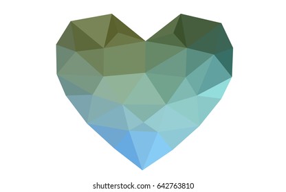 Light Blue, Green vector greeting Card Happy Valentine's Day. Lettering with hearts on the white polygonal background. Colored triangular illustration for your business.