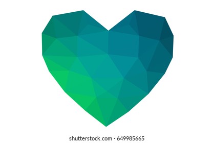Light Blue, Green vector greeting Card Happy Valentine's Day. Lettering with hearts on the white polygonal background. Colored triangular illustration for your business.