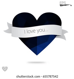 Light Blue, Green vector greeting Card Happy Valentine's Day. Lettering with hearts on the white polygonal background. Colored triangular illustration for your business.