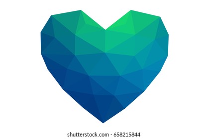Light Blue, Green vector greeting Card Happy Valentine's Day. Lettering with hearts on the white polygonal background. Colored triangular illustration for your business.