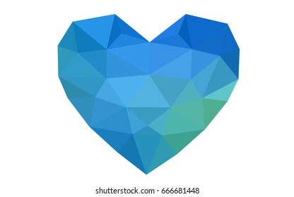 Light Blue, Green vector greeting Card Happy Valentine's Day. Lettering with hearts on the white polygonal background. Colored triangular illustration for your business.