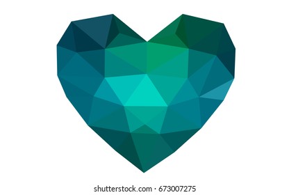 Light Blue, Green vector greeting Card Happy Valentine's Day. Lettering with hearts on the white polygonal background. Colored triangular illustration for your business.