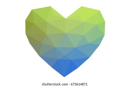 Light Blue, Green vector greeting Card Happy Valentine's Day. Lettering with hearts on the white polygonal background. Colored triangular illustration for your business.