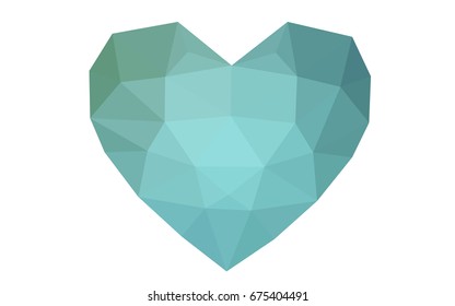 Light Blue, Green vector greeting Card Happy Valentine's Day. Lettering with hearts on the white polygonal background. Colored triangular illustration for your business.