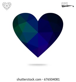 Light Blue, Green vector greeting Card Happy Valentine's Day. Lettering with hearts on the white polygonal background. Colored triangular illustration for your business.