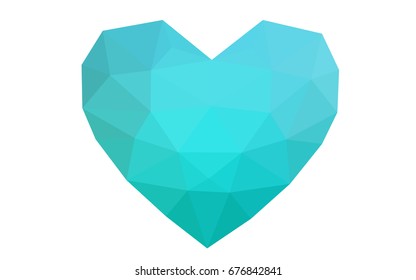 Light Blue, Green vector greeting Card Happy Valentine's Day. Lettering with hearts on the white polygonal background. Colored triangular illustration for your business.