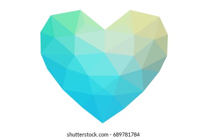 Light Blue, Green vector greeting Card Happy Valentine's Day. Lettering with hearts on the white polygonal background. Colored triangular illustration for your business.