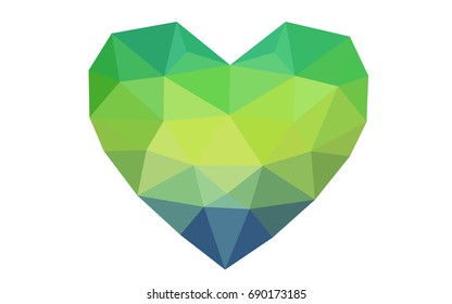 Light Blue, Green vector greeting Card Happy Valentine's Day. Lettering with hearts on the white polygonal background. Colored triangular illustration for your business.