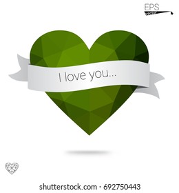 Light Blue, Green vector greeting Card Happy Valentine's Day. Lettering with hearts on the white polygonal background. Colored triangular illustration for your business.