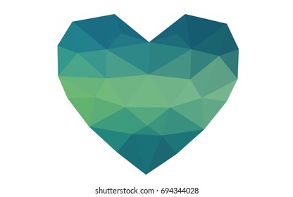 Light Blue, Green vector greeting Card Happy Valentine's Day. Lettering with hearts on the white polygonal background. Colored triangular illustration for your business.