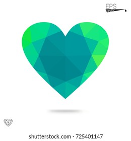Light Blue, Green vector greeting Card Happy Valentine's Day. Lettering with hearts on the white polygonal background. Colored triangular illustration for your business.