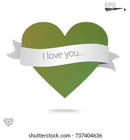 Light Blue, Green vector greeting Card Happy Valentine's Day. Lettering with hearts on the white polygonal background. Colored triangular illustration for your business.