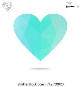 Light Blue, Green vector greeting Card Happy Valentine's Day. Lettering with hearts on the white polygonal background. Colored triangular illustration for your business.