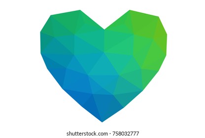 Light Blue, Green vector greeting Card Happy Valentine's Day. Lettering with hearts on the white polygonal background. Colored triangular illustration for your business.
