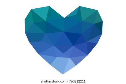 Light Blue, Green vector greeting Card Happy Valentine's Day. Lettering with hearts on the white polygonal background. Colored triangular illustration for your business.