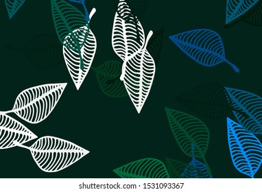 Light Blue, Green vector hand painted template. Doodle illustration of leaves in Origami style with gradient. Pattern for heads of websites and designs.