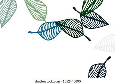 Light Blue, Green vector hand painted background. New colorful illustration in doodle style with leaves. Hand painted design for web, leaflet, textile.