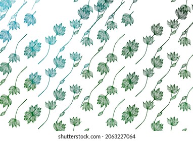 Azul claro, Verde vectorial con fondo pintado a mano. Una vaga ilustración abstracta con hojas al estilo de los garabatos. Nuevo diseño para su negocio.