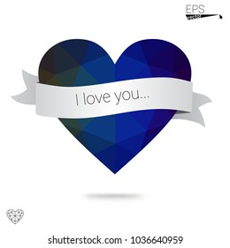 Light Blue, Green vector heart isolated on white background. Geometric rumpled triangular low poly origami style gradient graphic illustration. Polygonal design for your business.