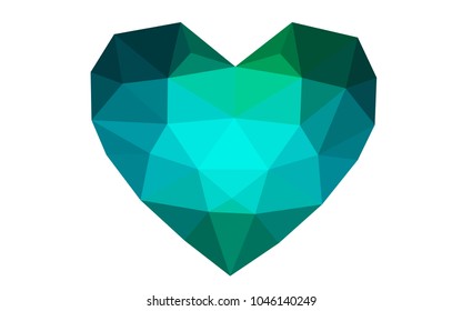 Light Blue, Green vector heart isolated on white background. Geometric rumpled triangular low poly origami style gradient graphic illustration. Polygonal design for your business.