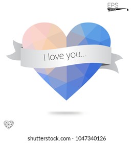 Light Blue, Green vector heart isolated on white background. Geometric rumpled triangular low poly origami style gradient graphic illustration. Polygonal design for your business.