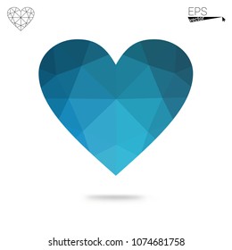 Light Blue, Green vector heart isolated on white background. Geometric rumpled triangular low poly origami style gradient graphic illustration. Polygonal design for your business.