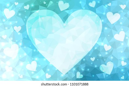 Light Blue, Green vector heart isolated on white background. Geometric rumpled triangular low poly origami style gradient graphic illustration. Polygonal design for your business.
