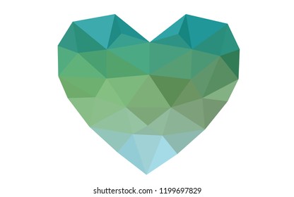 Light Blue, Green vector heart isolated on white background. Geometric rumpled triangular low poly origami style gradient graphic illustration. Polygonal design for your business.