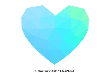 Light Blue, Green vector heart isolated on white background. Geometric rumpled triangular low poly origami style gradient graphic illustration. Polygonal design for your business.