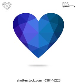 Light Blue, Green vector heart isolated on white background. Geometric rumpled triangular low poly origami style gradient graphic illustration. Polygonal design for your business.
