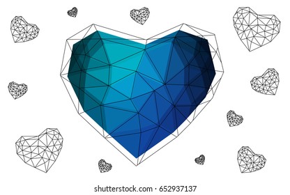 Light Blue, Green vector heart isolated on white background. Geometric rumpled triangular low poly origami style gradient graphic illustration. Polygonal design for your business.