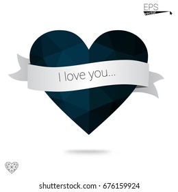 Light Blue, Green vector heart isolated on white background. Geometric rumpled triangular low poly origami style gradient graphic illustration. Polygonal design for your business.