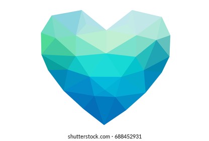 Light Blue, Green vector heart isolated on white background. Geometric rumpled triangular low poly origami style gradient graphic illustration. Polygonal design for your business.
