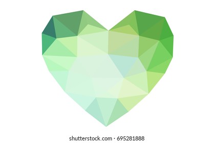 Light Blue, Green vector heart isolated on white background. Geometric rumpled triangular low poly origami style gradient graphic illustration. Polygonal design for your business.