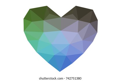 Light Blue, Green vector heart isolated on white background. Geometric rumpled triangular low poly origami style gradient graphic illustration. Polygonal design for your business.