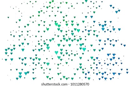 Light Blue, Green vector hearts isolated on white background. Cool pattern in origami style with gradient for Valentine day. Graphic illustration for your business design.