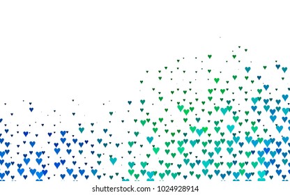 Light Blue, Green vector hearts isolated on white background. Cool pattern in origami style with gradient for Valentine day. Graphic illustration for your business design.