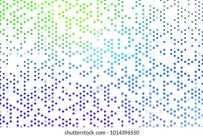 Light Blue, Green vector illustration which consist of circles. Dotted gradient design for your business. Creative geometric background in halftone style with colored spots.