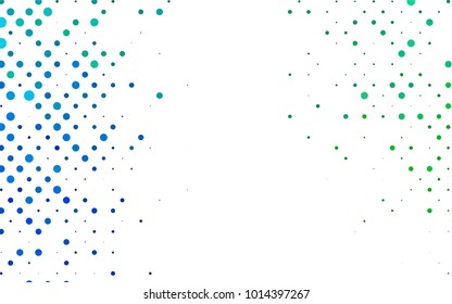 Light Blue, Green vector illustration which consist of circles. Dotted gradient design for your business. Creative geometric background in halftone style with colored spots.