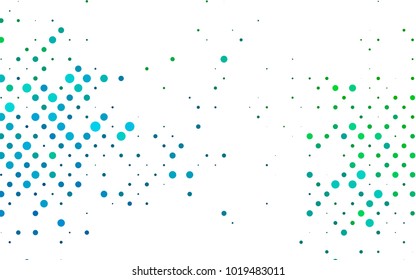 Light Blue, Green vector illustration which consist of circles. Dotted gradient design for your business. Creative geometric background in halftone style with colored spots.