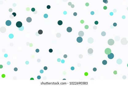 Light Blue, Green vector illustration which consist of circles. Dotted gradient design for your business. Creative geometric background in halftone style with colored spots.