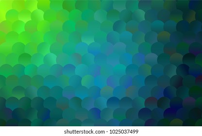 Light Blue, Green vector illustration which consist of circles. Dotted gradient design for your business. Creative geometric background in halftone style with colored spots.