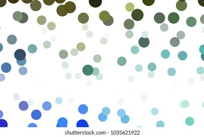 Light Blue, Green vector illustration which consist of circles. Dotted gradient design for your business. Creative geometric background in halftone style with colored spots.