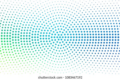 Light Blue, Green vector illustration which consist of circles. Dotted gradient design for your business. Creative geometric background in halftone style with colored spots.